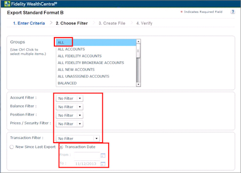 Exporting Data from Fidelity WealthCentral