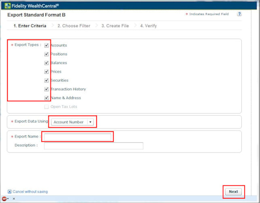 Exporting Data from Fidelity WealthCentral